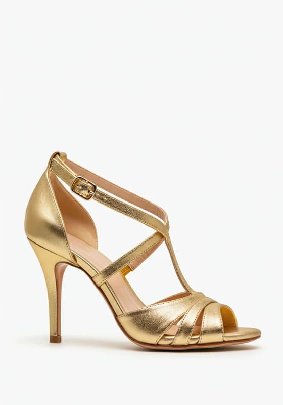 Gold heels from the Kiwi wardrobe catalog
